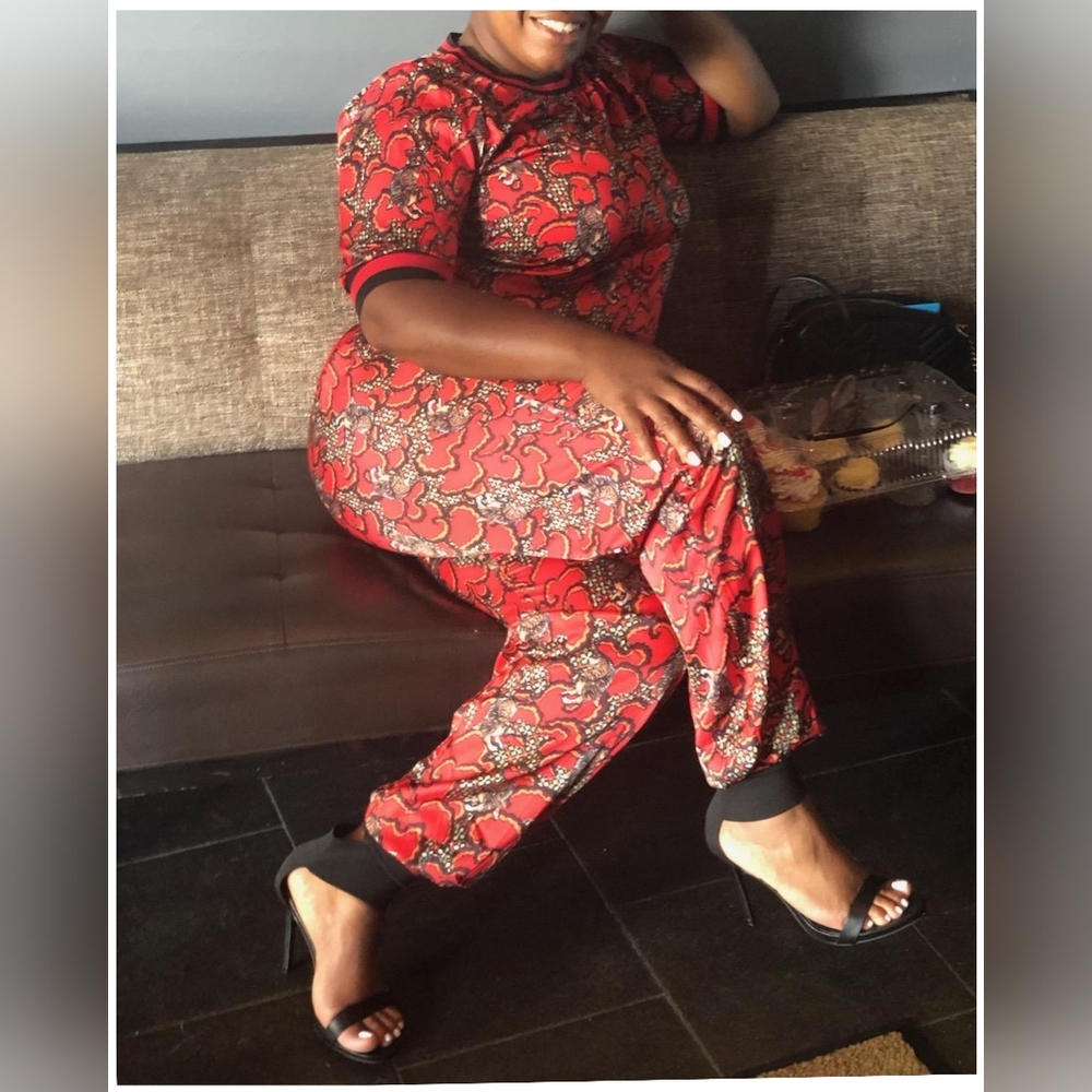 Red and Black Floral Jumpsuit